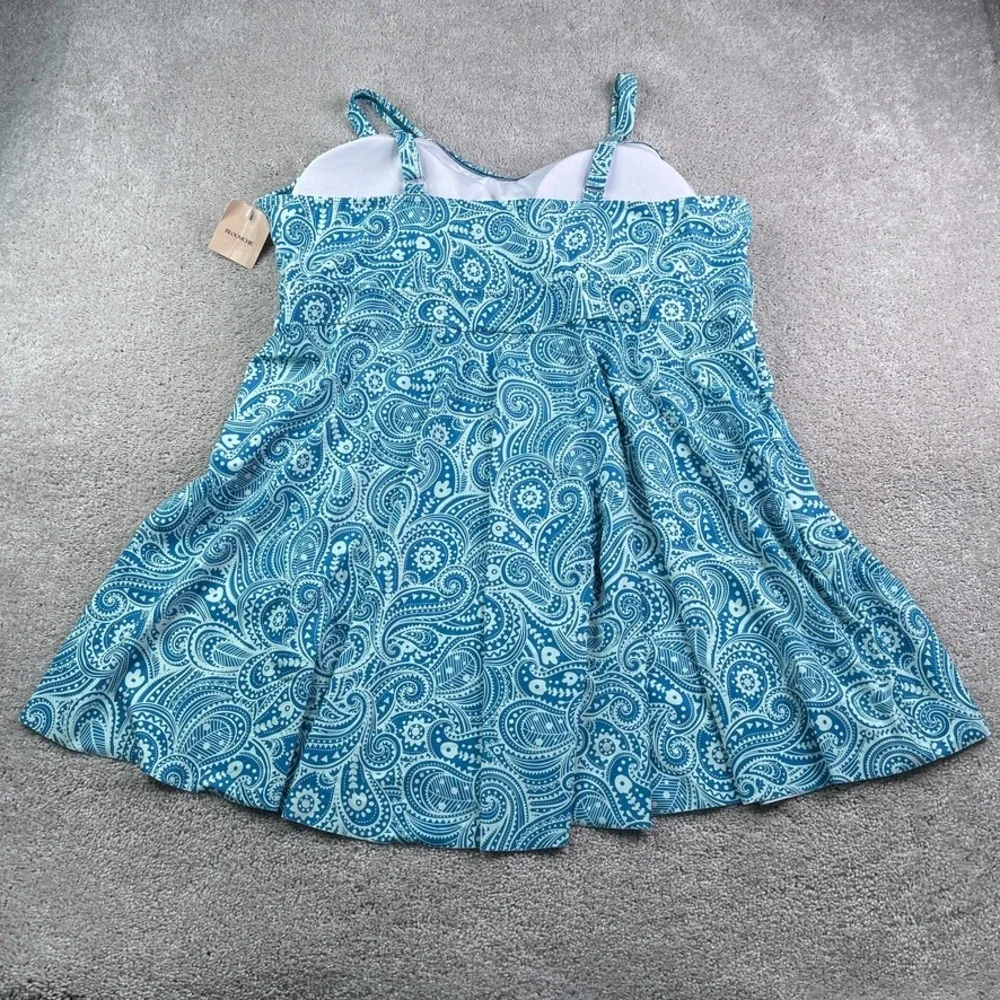 NEW Bloomchic Two Piece Swimsuit Women Size 28 Blue Paisley Tankini Plus Size